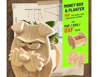 Hund Planter/Spardose Holzbearbeitungspläne | Dekupiersäge PDF/SVG/DXF