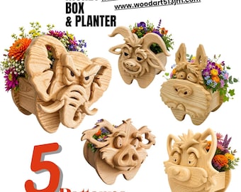Animal Planter Box Scroll Saw Patterns: Diy Woodworking Plans (PDF, SVG, DXF) Set 16