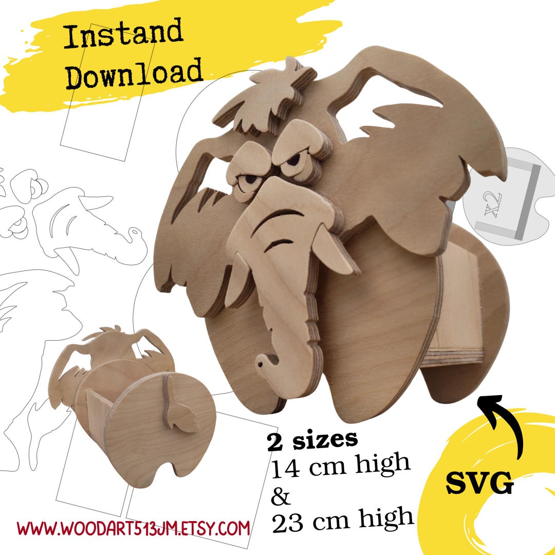 Elephant Woodworking Box Pattern: Scroll Saw & Laser Cut Design (PDF ...