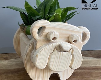 Bulldog Planter Box Woodworking Plans: Scroll Saw Pattern (PDF, SVG)