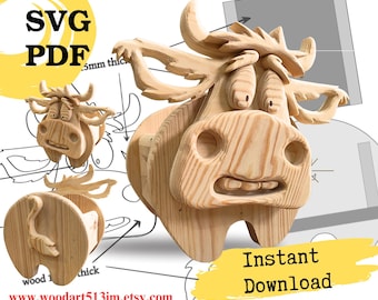 Cow Planter Box Scroll Saw Pattern – Woodworking Template (PDF, SVG)