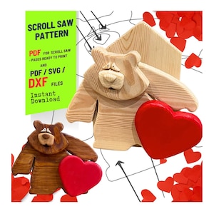 Valentine's Bear Planter Box Scroll Saw Pattern (PDF, SVG, DXF)