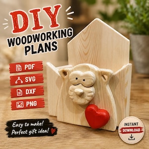 Valentine's Cat Planter Box Scroll Saw Pattern (PDF, SVG, DXF)