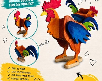 Wooden Rooster Planter Box Pattern | Rustic Animal Garden Decor (PDF, SVG)