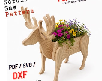 wooden Deer Planter Woodworking Plans: Scroll Saw PDF/SVG Pattern |  Template