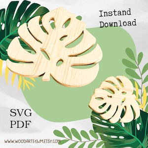 Monstera Leaf Scroll Saw Mönster: Träunderlägg och dekor (PDF, SVG)