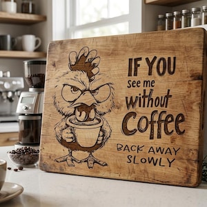 Rolig arg kycklingkaffe SvG-paket | CNC-lasergraveringsdesign | Skärbrädesmönster | PNG DXF PDF-filer | Köksinredning i lantlig stil bild 4