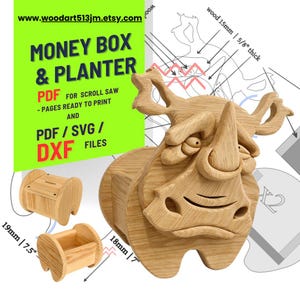 Patrón de sierra caladora para jardinera de carpintería: diseño sencillo de Rhino n.° 1 para una decoración única del hogar y el jardín.