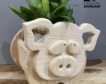 Pig Planter Box Woodworking Plans: Scroll Saw Pattern (PDF, SVG)