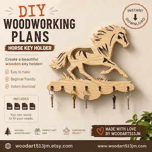 Horse Key Holder Scroll Saw Pattern | DIY  Key Rack Plans | PDF SvG DXF PnG | Horse Wall Decor | CnC Laser Cut File | Woodworking Template