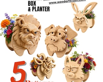 Animal Planter Box Scroll Saw Patterns: Diy Woodworking Plans (PDF, SVG, DXF) Set 11