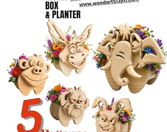 Animal Planter Box Scroll Saw Patterns: Diy Woodworking Plans (PDF, SVG, DXF) Set 15