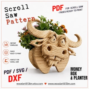 Diseño de búfalo n.º 3 para carpintería, para una decoración única del hogar y el jardín / PDF / SVG / DXF / Sierra de calar
