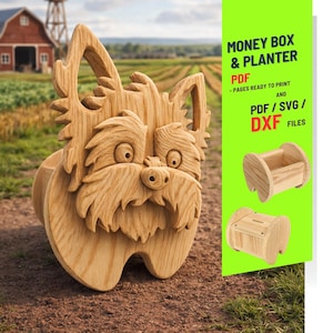 Dekupiersäge Hund Pflanzgefäß & Spardose | Holzbearbeitung PDF/SVG/DXF