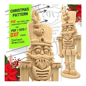 Patrón de madera para sierra de calar, plantilla, cascanueces (PDF, SVG, DXF) para manualidades navideñas n.º 2