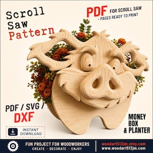Houten varkensbak | Spaarpotplannen: eenvoudig figuurzaagpatroon (pdf, SVG, DXF)