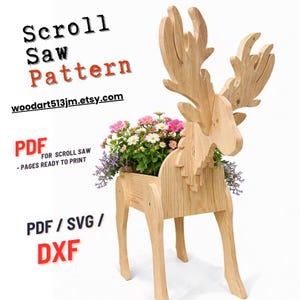 Deer Planter Scroll Saw Pattern: Animal Flower Pot, Woodworking Plans (PDF, SVG, Dxf)