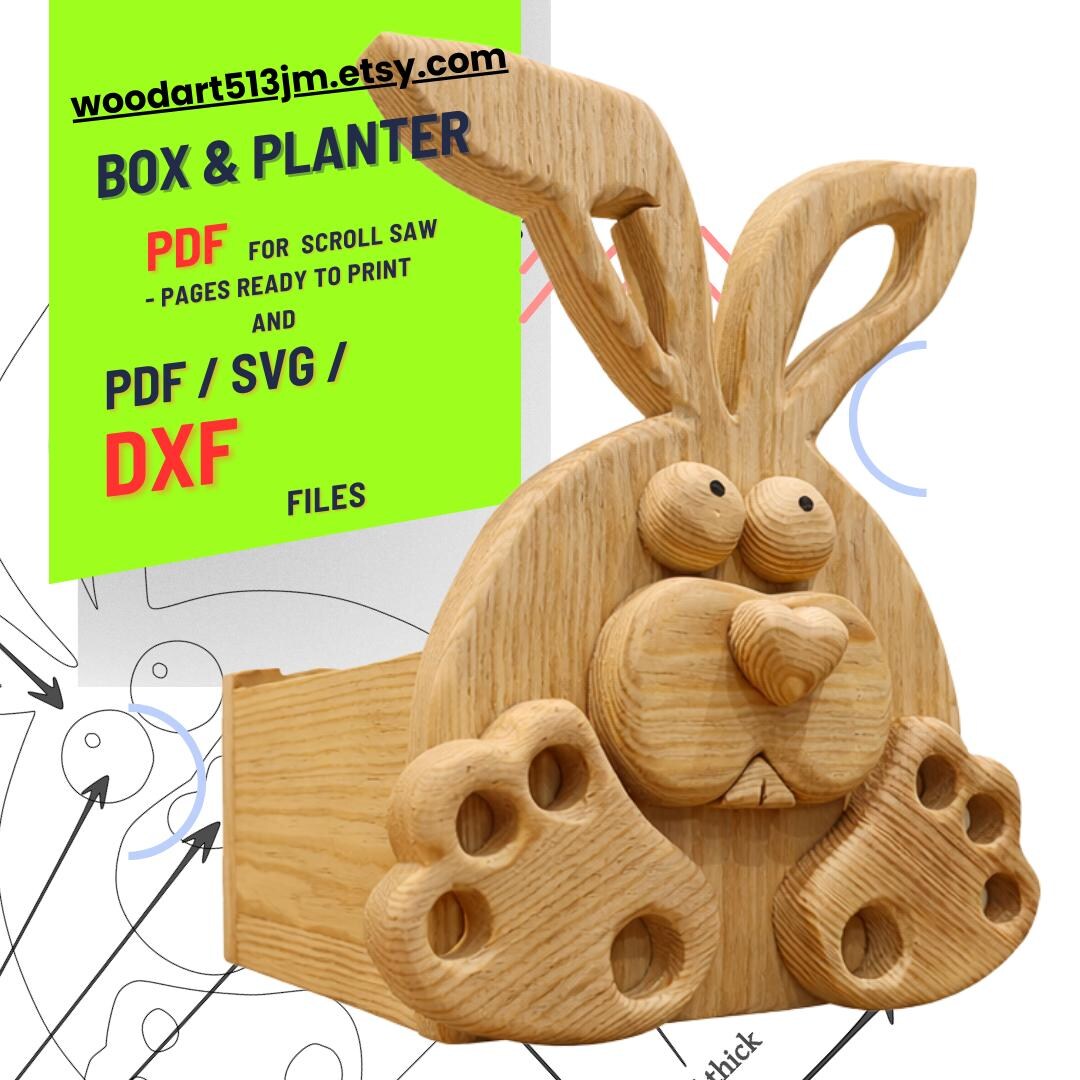 Wooden Easter Bunny Planter Box Scroll Saw Pattern (PDF, SVG, DXF) No.4 ...