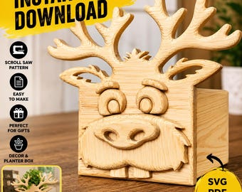 Reindeer Planter Box Scroll Saw Pattern: Woodworking Project (PDF, SVG)