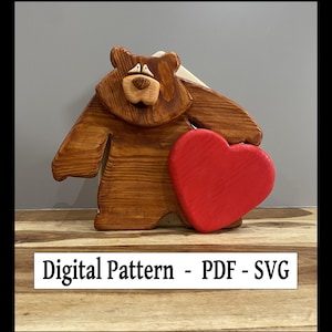Scroll Saw Bear Pattern: Valentine&#39;s Day Animal Box (PDF, SVG)