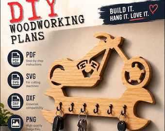 Motorcycle Key Holder Woodworking Plans | DIY Wooden Key Rack | PDF SvG DXF PnG | Laser & CnC Files | Gift for Bikers