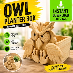 Modello per traforo di fioriera a forma di gufo in legno / Decorazione da giardino (PDF e SVG)