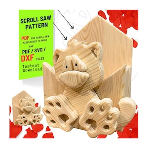 Valentine's Cat Planter Box Scroll Saw Pattern (PDF, SVG, DXF)