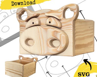 Pig Planter Box Scroll Saw Pattern: Woodworking Home & Garden Decor (PDF, SVG)