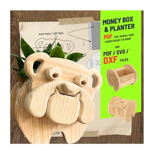 Wooden Bulldog Planter no.1  Design for Unique Home & Garden Decoration | PDF | SVG | DXF | Scroll Saw