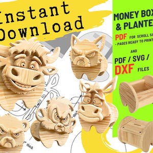Animal Planter Box Plans: 5 Diy Scroll Saw Patterns (PDF , SVG , DXF ) set no. 7