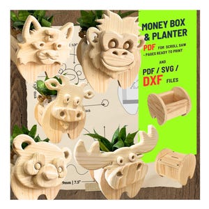 Conjunto de 4 modelos de jardineiras com tema de animais para serra de vaivém: Projetos de marcenaria faça você mesmo (PDF, SVG, DXF)