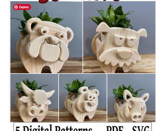 Animal Planter Box Scroll Saw Patterns: DIY Woodworking Plans (PDF, SVG)