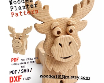 Wooden Deer Planter Scroll Saw Pattern: Animal Flower Pot (PDF, SVG, DXF)