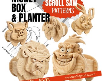 Animal Planter Box Scroll Saw Patterns: Diy Woodworking Plans (PDF, SVG, DXF) Set 14