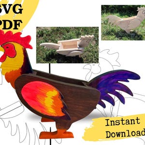 Rooster Flower Box Planter: Scroll Saw Woodworking Pattern (PDF, SVG)  in two sizes