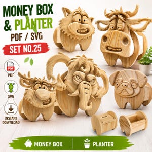 Animal Money Box & Planter – Scroll Saw Digital Plans (PDF/SVG)