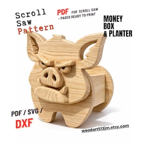 Vaso de madeira em formato de javali | Projeto de cofrinho: Molde para serra de vaivém | Modelo (PDF, SVG, DXF)