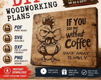 Funny Angry Chicken Coffee SvG Bundle | Cnc Laser Engraving Design | Cutting Board Pattern | PNG DXF PDF Files | Farmhouse Kitchen Decor
