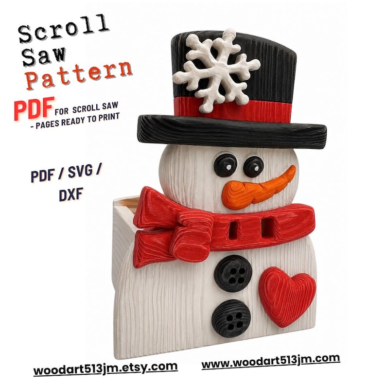 Snowman christmas Box, Scroll Saw Pattern, Woodworking (PDF, SVG, DXF) no.1