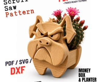 Bulldogge Blumentopf no.6 Design aus Holz für Haus & Garten | PDF | SVG | DXF | Dekupiersäge
