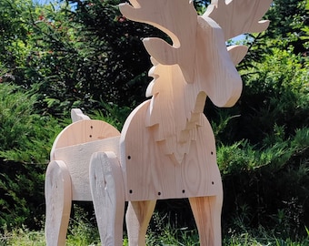 Deer Planter Scroll Saw Pattern: Animal Flower Pot, Woodworking Plans (PDF, SVG, JPEG)
