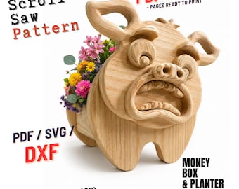 Woodworking Pig no.5 Design for Unique Home & Garden Decoration | PDF | SVG | DXF | Scroll Saw
