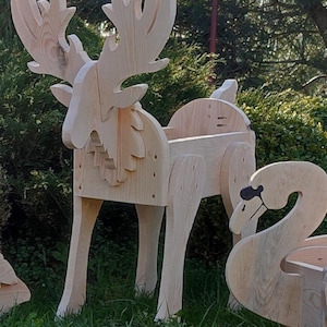 Pflanzgefäß mit 6 Mustern in 2 Größen, Hirsch, Hahn, Schwan groß und klein, Schaf, Stier, Blumentopf, WoodWorking