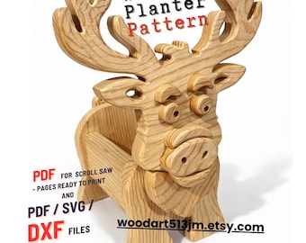 Reindeer Flower Planter Box Scroll Saw Pattern (PDF, SVG, Dxf)