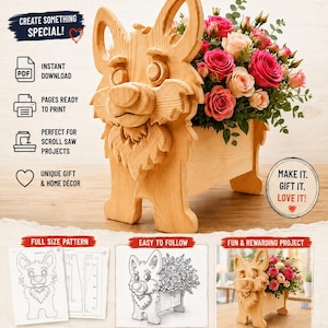 Dog Planter Box Scroll Saw Pattern | Wooden Animal Flower Pot (PDF, SVG, DXF)