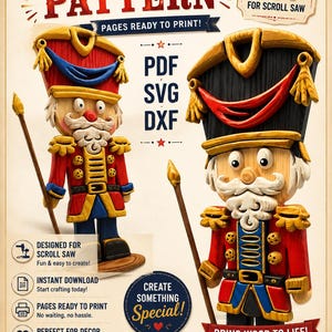Nutcracker Scroll Saw Pattern, PDF SVG DXF File, Holiday Home Decor, Christmas Craft, Diy Wooden Nutcracker, Rustic Festive Decoration