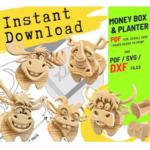 Patrón de sierra de calar para jardinera de madera con forma de animal: planos de carpintería (PDF, SVG, DXF)