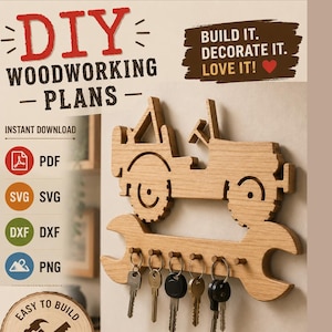 Jeep Key Holder Woodworking Plans | DiY Off-Road Vehicle Key Rack | PDF SVG DXF PnG Files | Scroll Saw & CnC Project