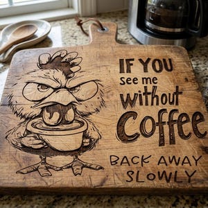 Rolig arg kycklingkaffe SvG-paket | CNC-lasergraveringsdesign | Skärbrädesmönster | PNG DXF PDF-filer | Köksinredning i lantlig stil bild 5