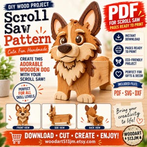 Dog Planter Box Scroll Saw Pattern | Wooden Animal Flower Pot (PDF, SVG, DXF)
